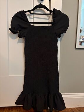Black Puff Sleeve Mini Dress with Ruffle Hem